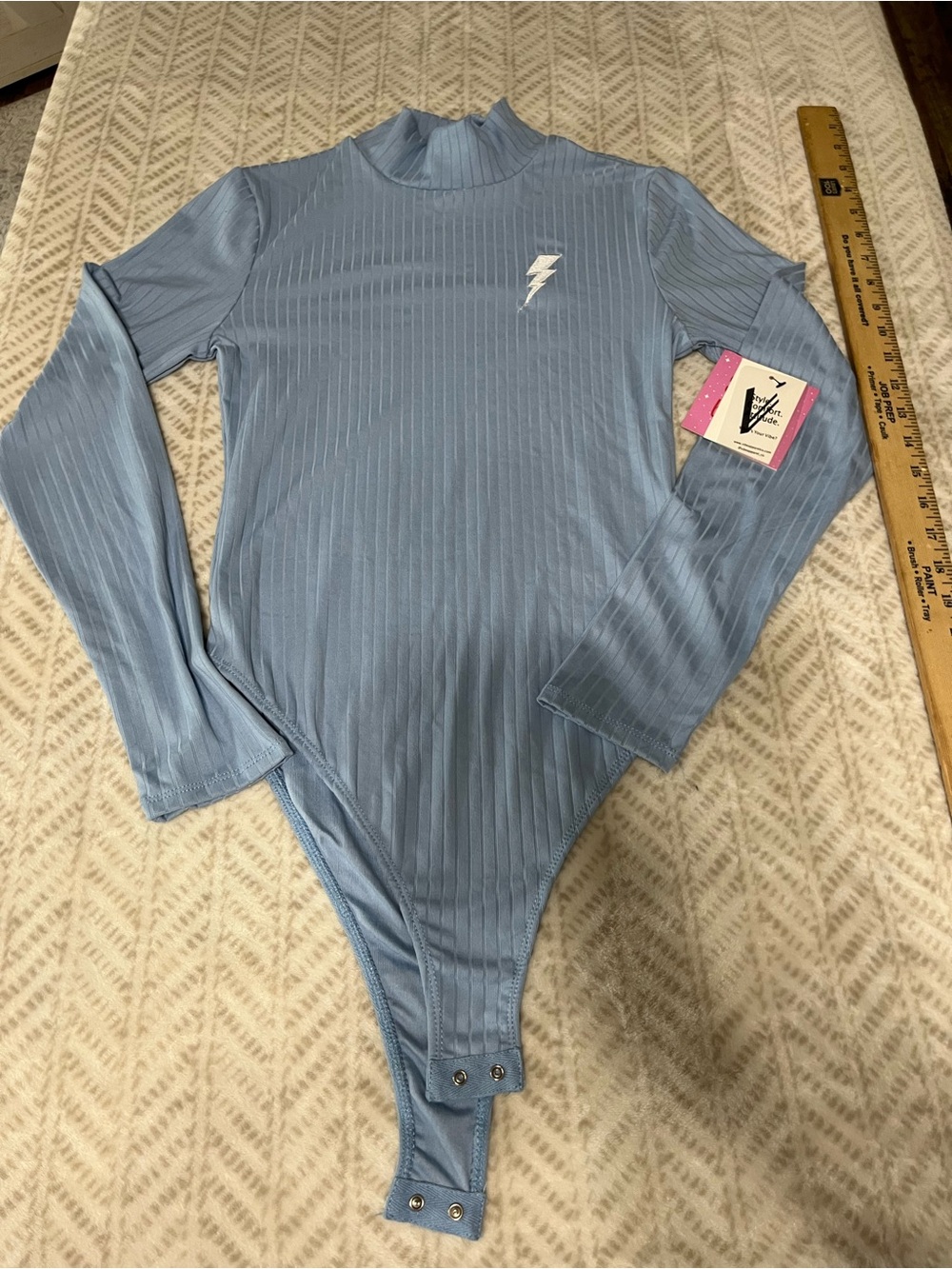 Vibe Light Blue Ribbed Mock Neck Long Sleeve Bodysuit Medium